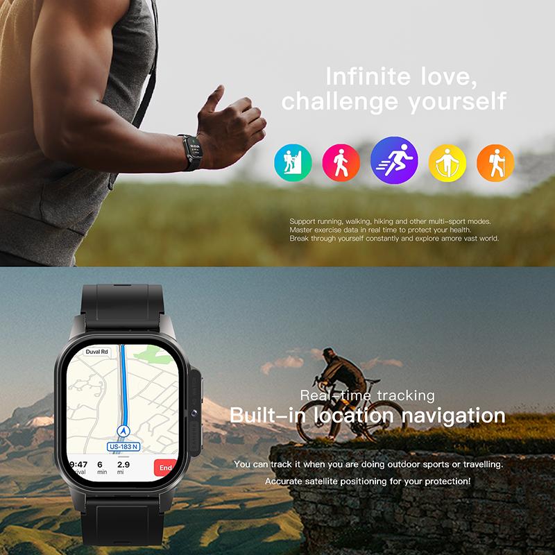 Rainbuvvy DM62 4G Smart Watch 2,13 Zoll AMOLED HD-Bildschirm Android 8.1 2 GB RAM 16G ROM Unterstützt SIM Wifi Kamera Sportuhr