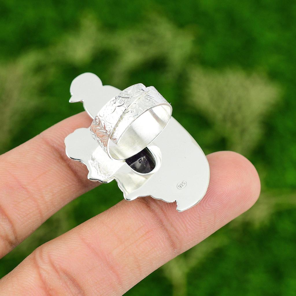 Natural Chevron Amethyst Gemstone Stackable Bird Adjustable Ring 925 Silver