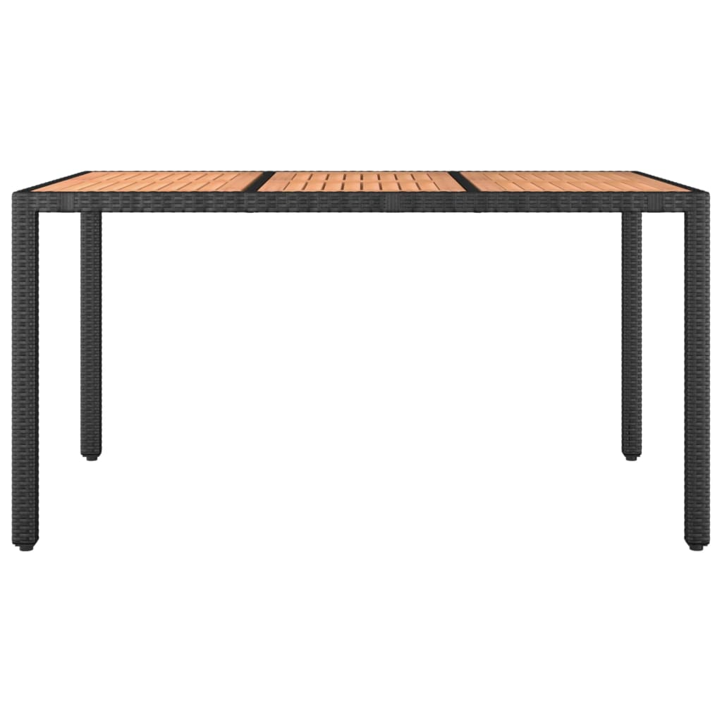 Garden Table with Wooden Top Black Poly Rattan & Acacia Wood