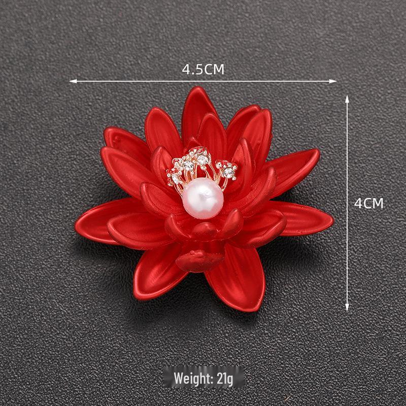 Exquisite Women's Red Flower Brooch – Niche Design, High-End Suit Accessory
