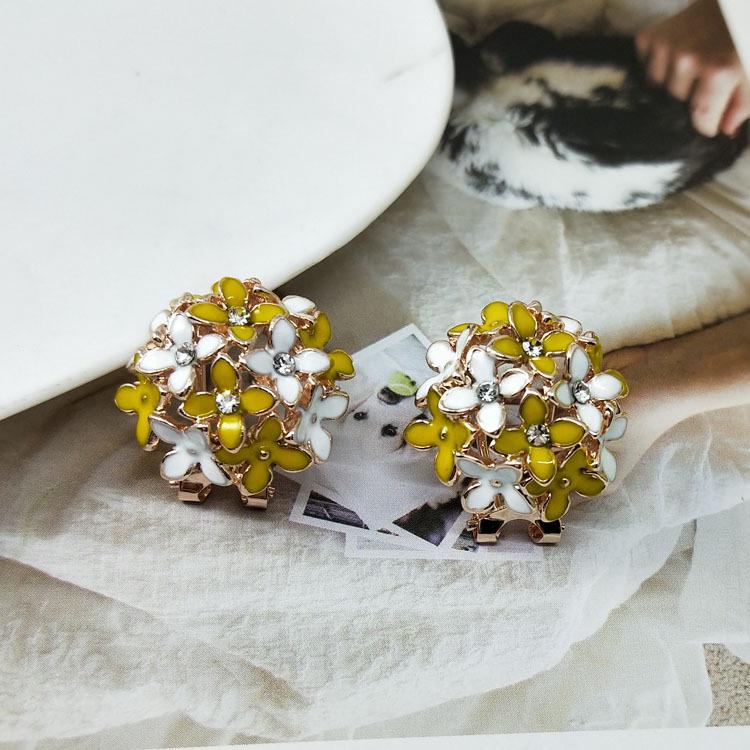 

Silver-Plated Rhinestone Flower Earrings with Painted Detail жёлтый