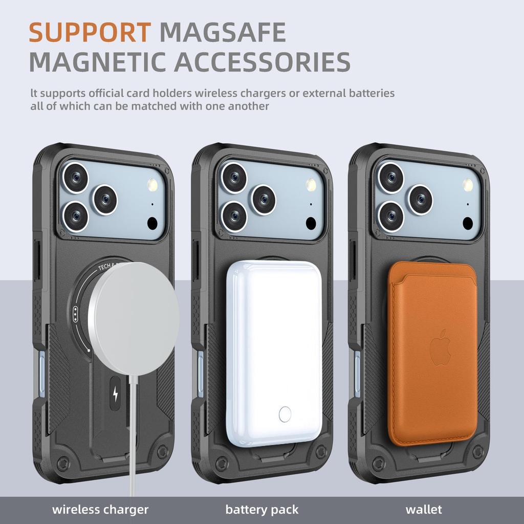 For Magsafe Stand Invisible Hard Protective Phone Case for IPhone 17Air 17 Pro Max 16 15 14 Plus 13 12 Pro Max Magnetic Cover