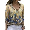 Spring and Summer Women's V-neck Casual Long-sleeved Shirt Flower Print Long-sleeved Lapel Shirt