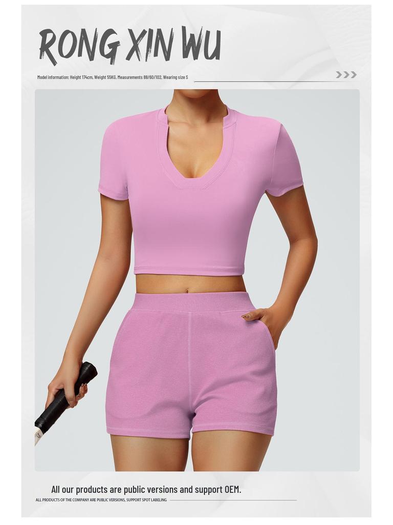 Cross-Border Slimming Nude Short-Sleeve Yoga & Sports T-Shirt