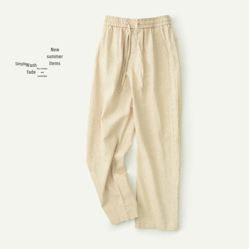 Herren Japanische Retro Leinenhose - Leicht, Atmungsaktiv, Lockeres Gerades Bein, Baumwollmischung, Lässige Lange Hose, Übergröße Verfügbar