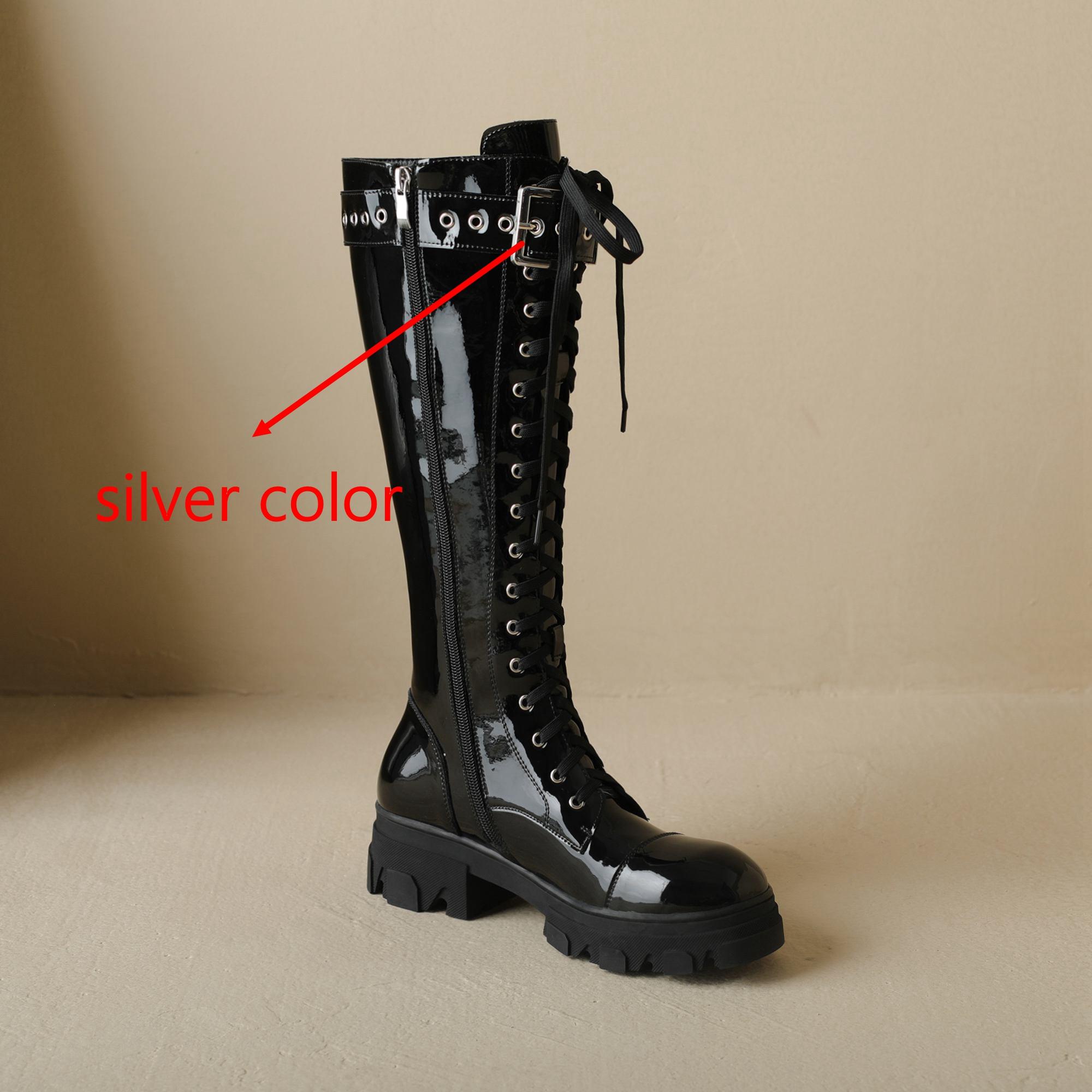 

Krazing Pot Натуральная кожа Осенне-зимняя обувь Массивные каблуки Сапоги для верховой езды Круглый носок Сохраняют тепло На шнуровке Металлические заклепки Сапоги до середины икры 36