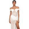 European and American style popular new dress tube top halter lace high split skirt shrink pleated hip wrap dress