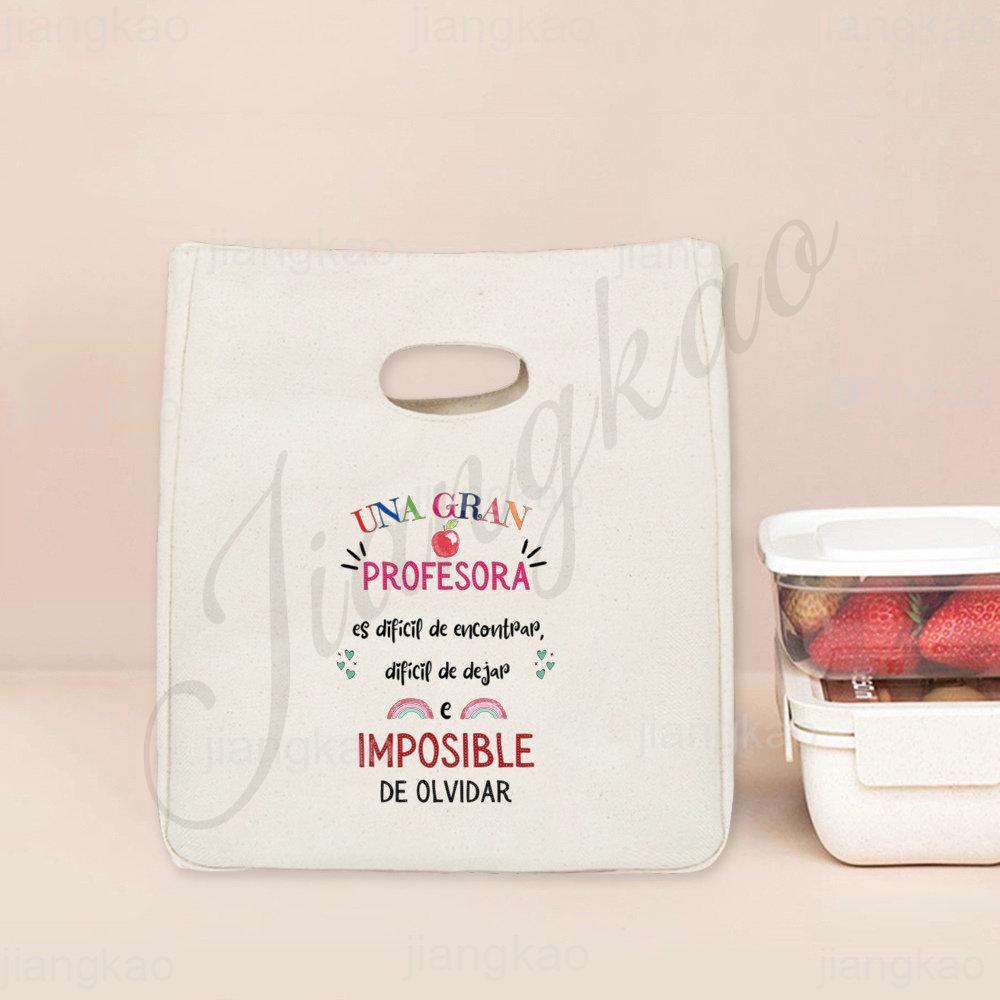 Spanish Printed Portable Lunch Bags Thermal Insulated Bag Teacher Life Picnic Foods Cooler Storage Pouch Thanks Gift for Teacher