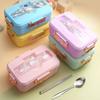 3Grids Bento Box Cute Animal Shape Sandwich Snack Food Container with Spoon Chopstick Portable Leakproof Lunch Box for Children