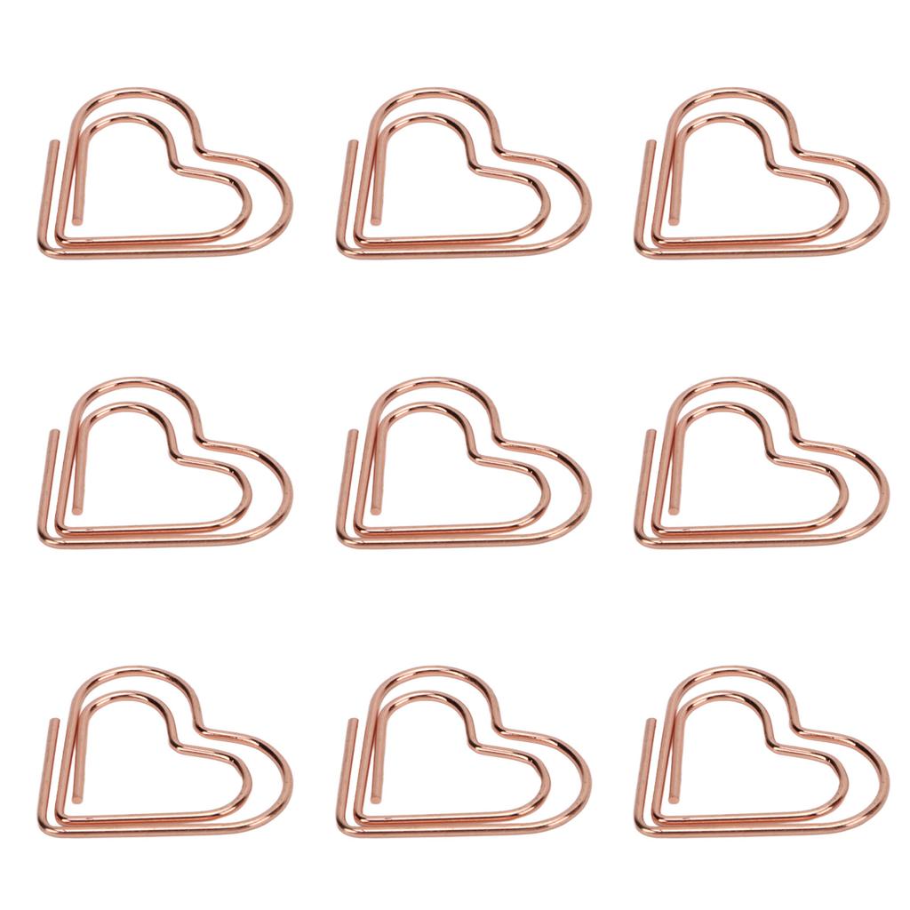 100Pcs Paper Clips Rose Gold Unique Shape Electroplating Process Lightweight Portable Metal Paperclip with Storage Box