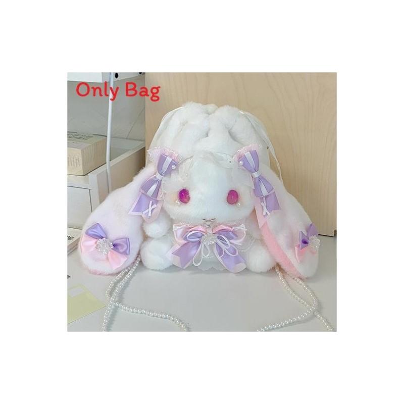 Japanese Lolita Bunny Plush Bag With Pearl Chain For Daily Fashion And Cute Storage