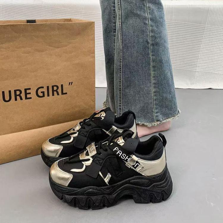 Platform college style color matching dad shoes women's 2025 autumn new small running shoes student height-increasing sports shoes
