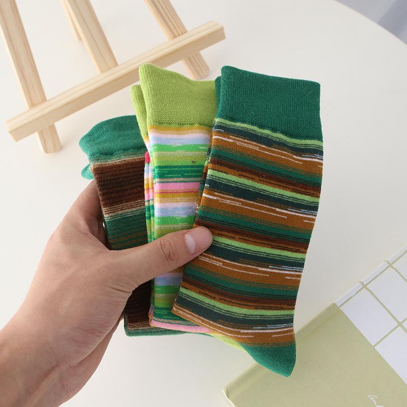 Ladies Spring and Autumn Color Assorted Striped College Wind Tube Cotton Socks