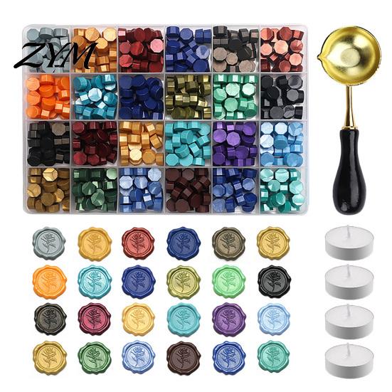Vintage Letter Sealing Wax Seal Kit, with Beads Melting Spoon And Candles Set, Stamp for DIY Crafting Wedding Invitations Gift Craft Lovers