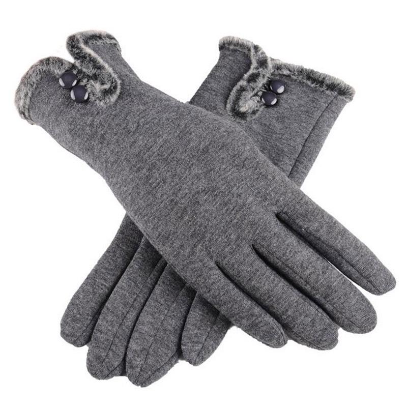 New Female Autumn Winter Non-Inverted Velvet Cashmere Full Finger Warm Lace Gloves Women Cotton Touch Screen Gloves G82