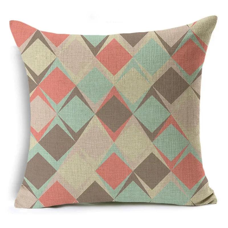 Retro Geometry Linen Pillowcase Car Office Seat Linen Cushion Cover Sitting Room Sofa Decorative Pillowcase 45*45Cm