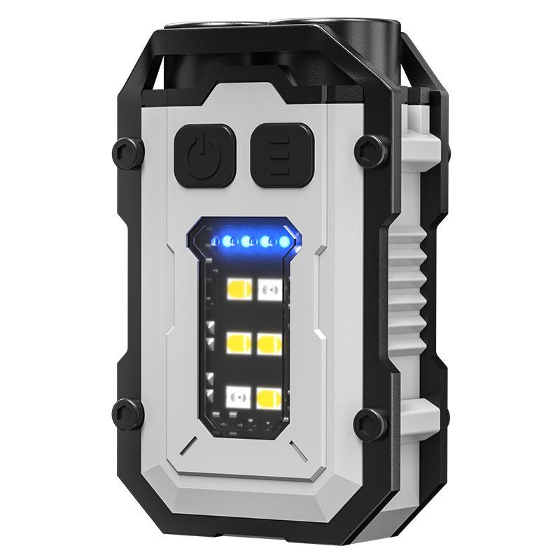 Multifunctional Dual LED Keychain Flashlight with Magnetic COB Side Light and High Brightness Warning Light
