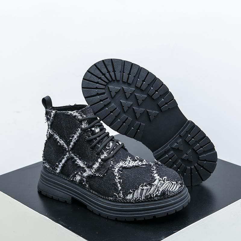 

38-45Boots Men Black Round Head Thick Bottom Denim Boots British Business Fashion Chelsea Boots Outdoor Training Boots Men Boots 45 чёрный