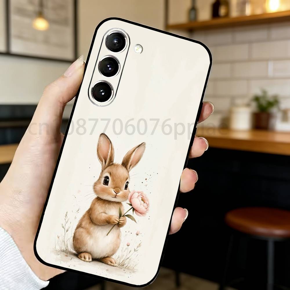 Cute P-Peter Rabbit Phone Case For Samsung S20,21,22,23,24,25,26 Ultra,Plus,Black Soft Cover