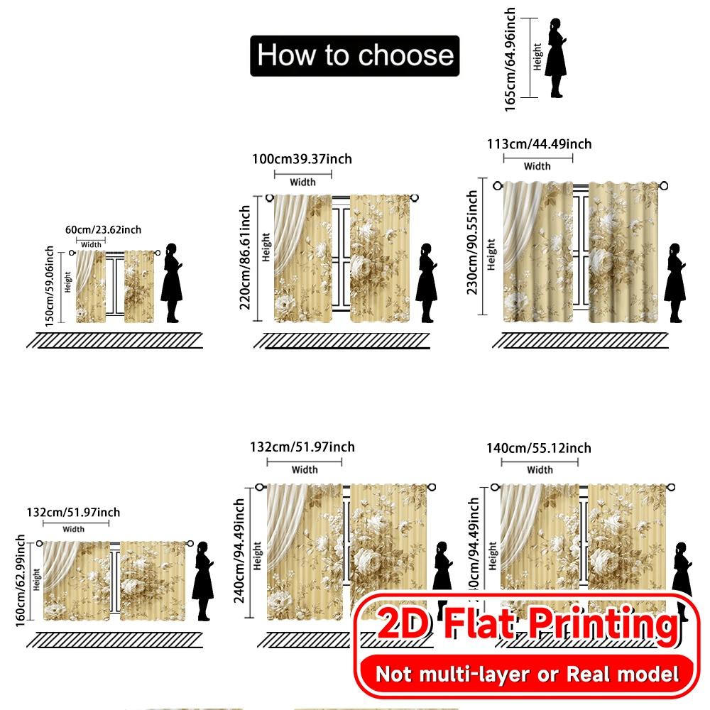 2D Flat Printing,2pcs Elegant Drapery Popular Curtain Versatile Polyester Fabric Curtains Decorations For Home for Bedroom