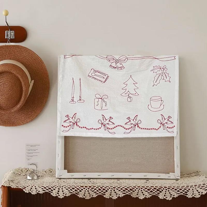 1Pc Cotton Christmas Cover Cloth Photography Props Christmas Pattern Decorative Cloth Embroidery Meal Mat Background Cloth