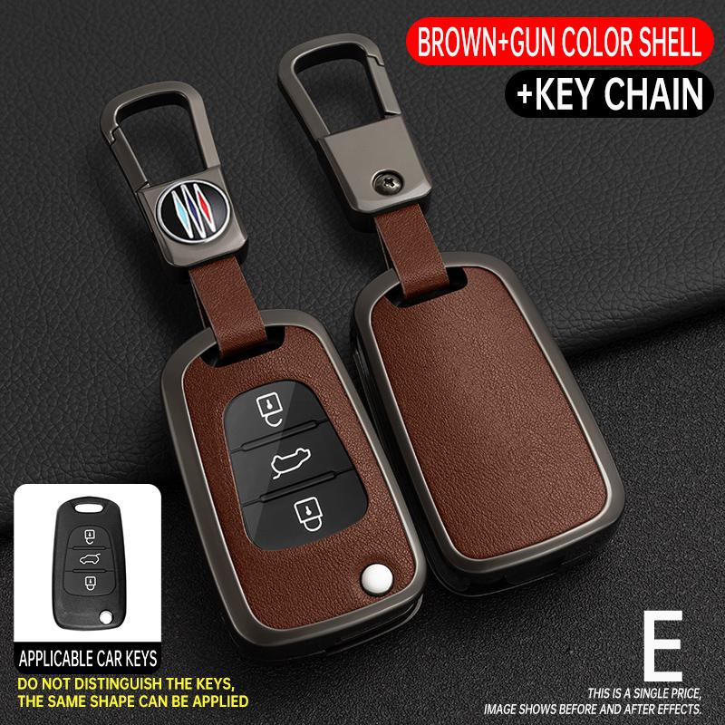 Zinc Alloy +Leather Car Key Case For Hyundai I20 I30 Ix20 Ix25 Ix35 Elantra Accent For KIA Rio 3 Soul Optima Ceed Pro K5 Pride