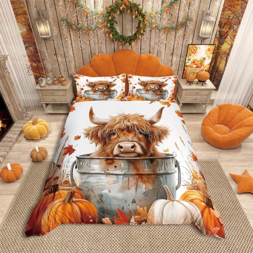 Homewish Thanksgiving Day Duvet Cover SetAutumn Harvest Bedding SetFall Pumpkin Comforter Cover Set