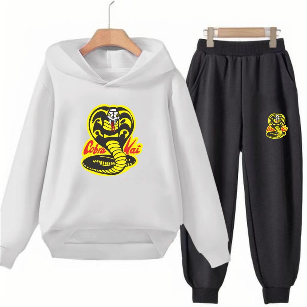 Children's Hoodie+Pants Black Children Cobra Stamp Coat Boys Girls Hoodie Tops Leisure Sweatshirt Toddler 3-12 Year Clothing