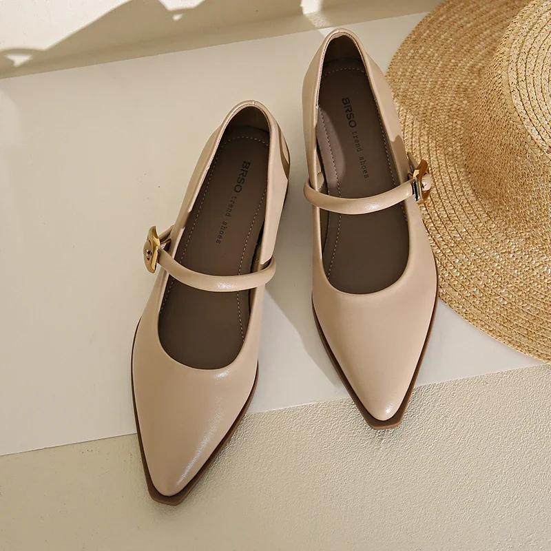 New Women's Low Heel Buckle Solid Color Fashionable Single Shoe 2024 Dress Paired with Pointed Casual Single Shoe for Women