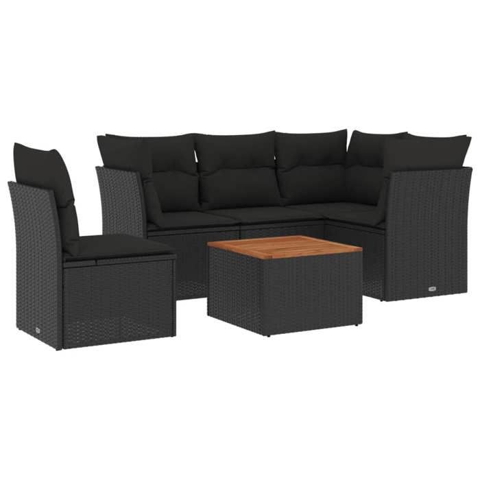 VidaXL Garden Lounge Set 6 Pcs with Cushions Black Braided Resin 3223640