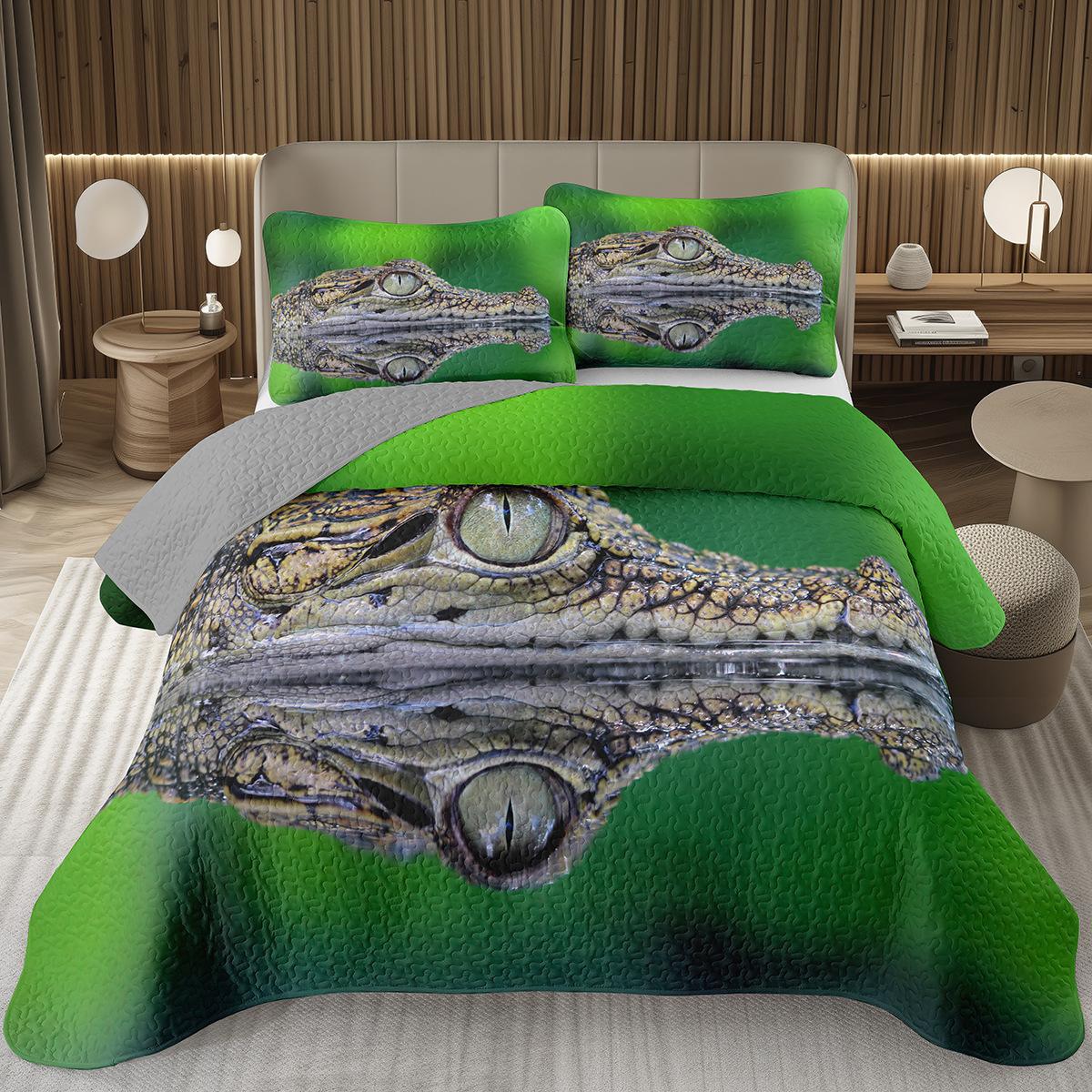 

Comforter Teens Crocodile Alligator Pattern Set Full Queen Size Wildlife Animal Quilted Bedding Set For Kids Boys Girls Comforter (quilt)-EU Single(135*200cm)3pcs