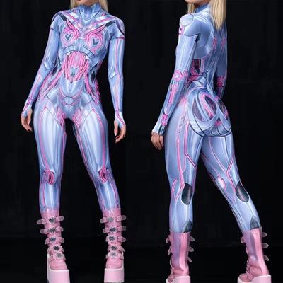Hochwertiger Erwachsenen Anime Cosplay Jumpsuit Cyberpunk Mechanische Rüstung Bedruckter Bodysuit Halloween Zentai Anzug Rave Damen Morphsuit