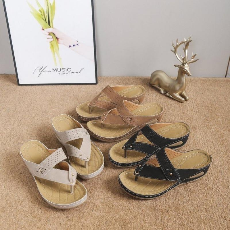 Large-sized flip-flops summer hollowed-out beach shoes casual wedge heel flip-flops
