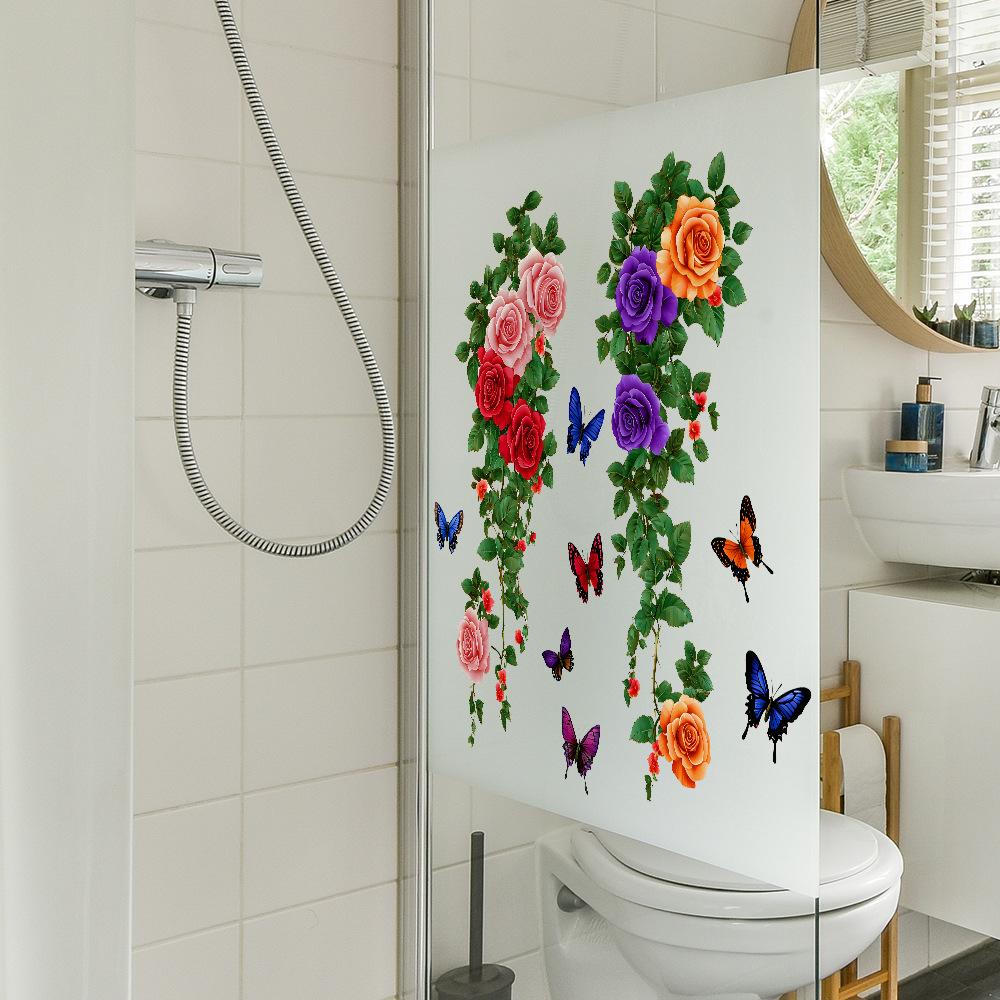 Greenery Flowers Leaves Bathroom Home Background Beautification Decoration Stickers