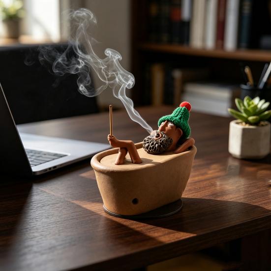 Funny Desk Accessory Lazy Bath Man Incense Burner, Resin Old Statue Stick Holder, Novelty Gift for Friends Creative Desktop Decoration with