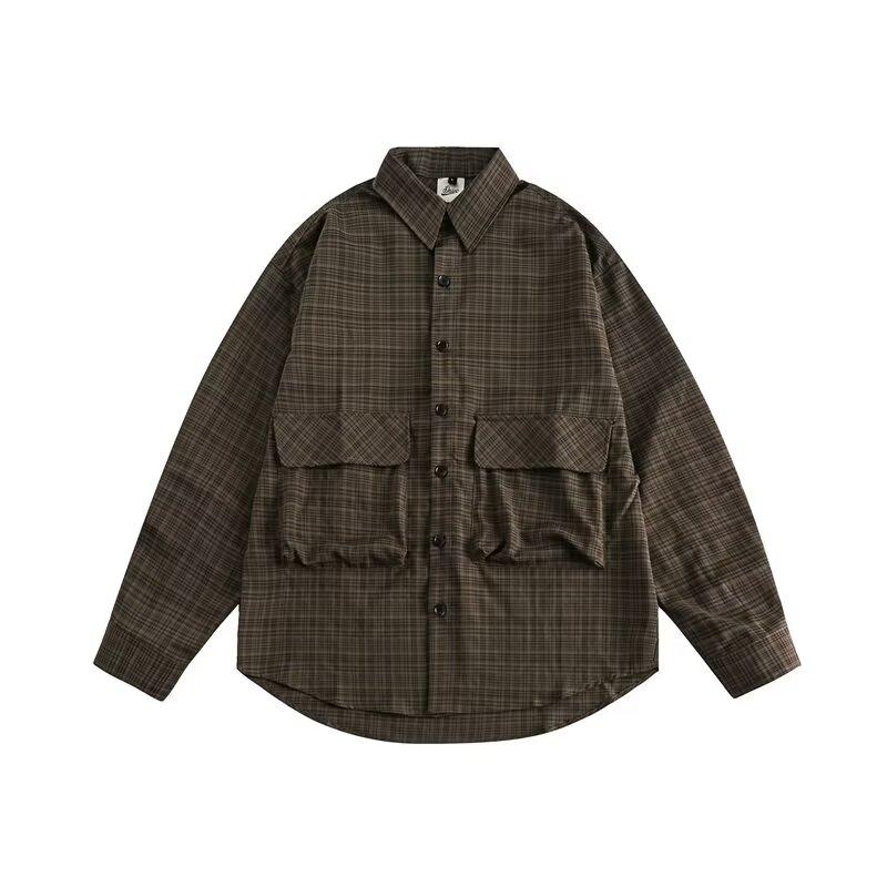Brushed Plaid Shirt Coat Men's Spring and Autumn Long-Sleeved Korean Style Trendy Loose and Lazy Style Boys Retro Outerwear Shirt