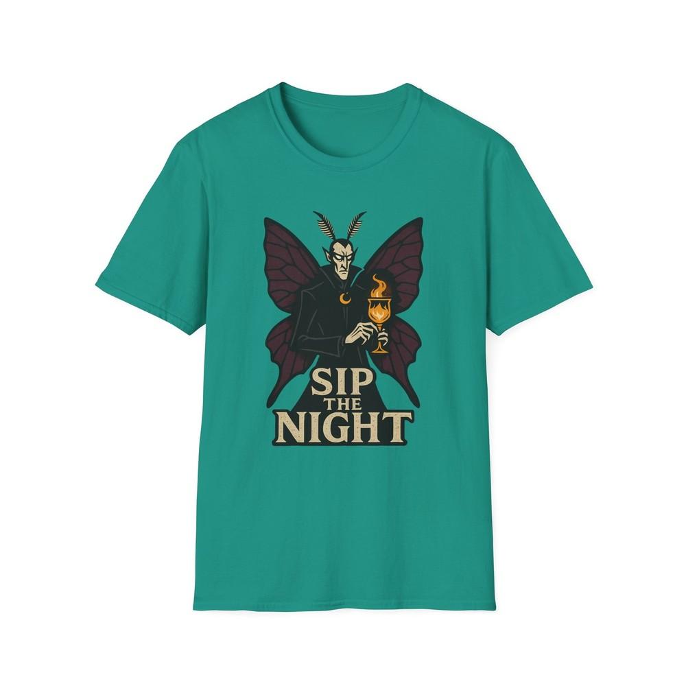 

Unisex Softstyle T-Shirt Sip the Night Moth Vampire Wings Halloween Gothic XL