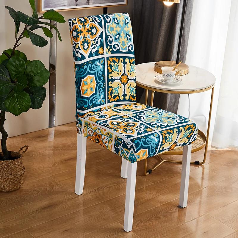 Printed Chair Cover Elastic Seat Chair Covers Removable Chair Slipcover For Wedding Hotel Banquet Dining Room Office Home Decor