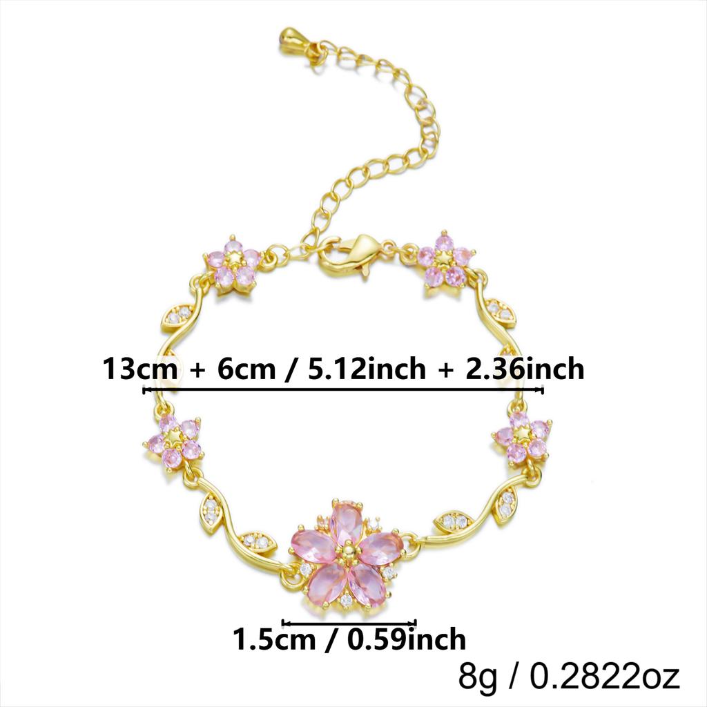 New Cute Romantic Pink Sakura Pendant Necklaces for Women Y2K Sweet Synthetic Zircon Flowers Bracelet Charms Wedding Jewelry Set