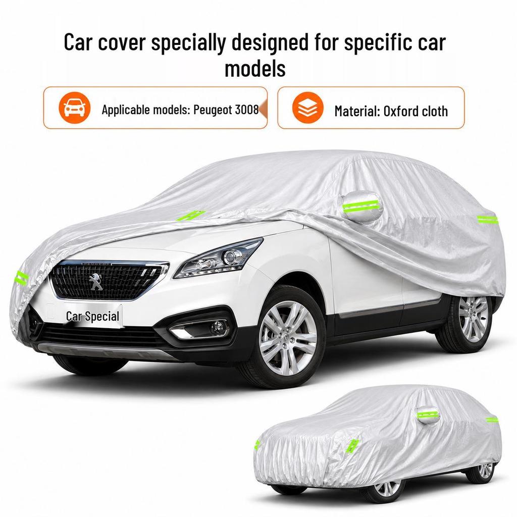 Copriauto Impermeabile per Tutte le Condizioni Peugeot 3008 con Isolamento Termico, Protezione Solare e Materiale Universale in Tessuto Oxford