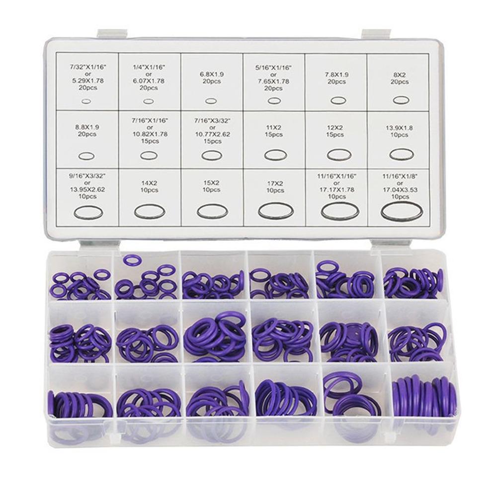 270Pcs Rubber Rings Sealing Ring Kit Purple Green HNBR Material Car Air Conditioning O Rings 18 Sizes Universal