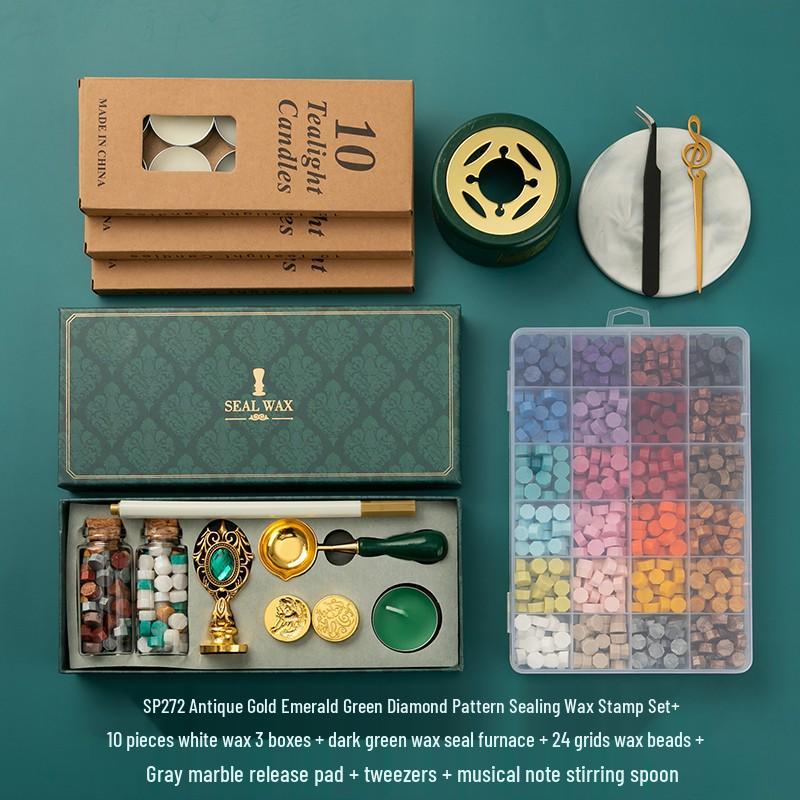 Creative Retro Wax Sealing Stamp Set - Includes Stamp, Wax Granules, and Fire Paint for Envelopes & Gifts.