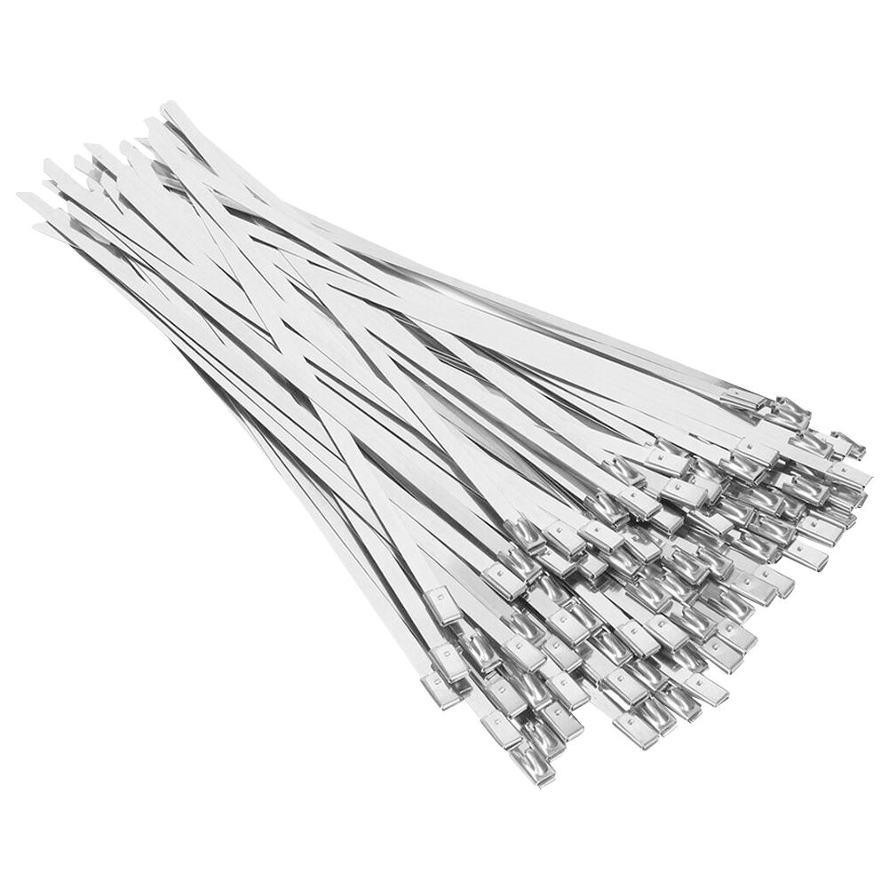 

100шт стяжки з нержавіючої сталі Багатоцільові стяжки-блискавки Жаростійкі металеві стяжки зі сталевою стрічкою для важких умов експлуатації для труб, дахів, кабелів 150mm срібний