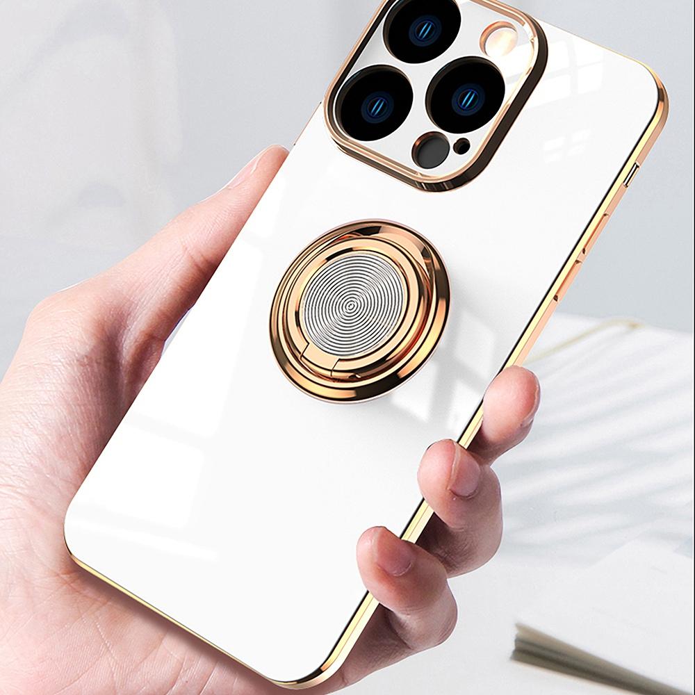 

Anti-fall Phone Case Kickstand For iPhone 14 Pro Max 6.7 inch,Ring Holder 9D Electroplating Precise Cutout Ultra Slim Phone Back Cover Black