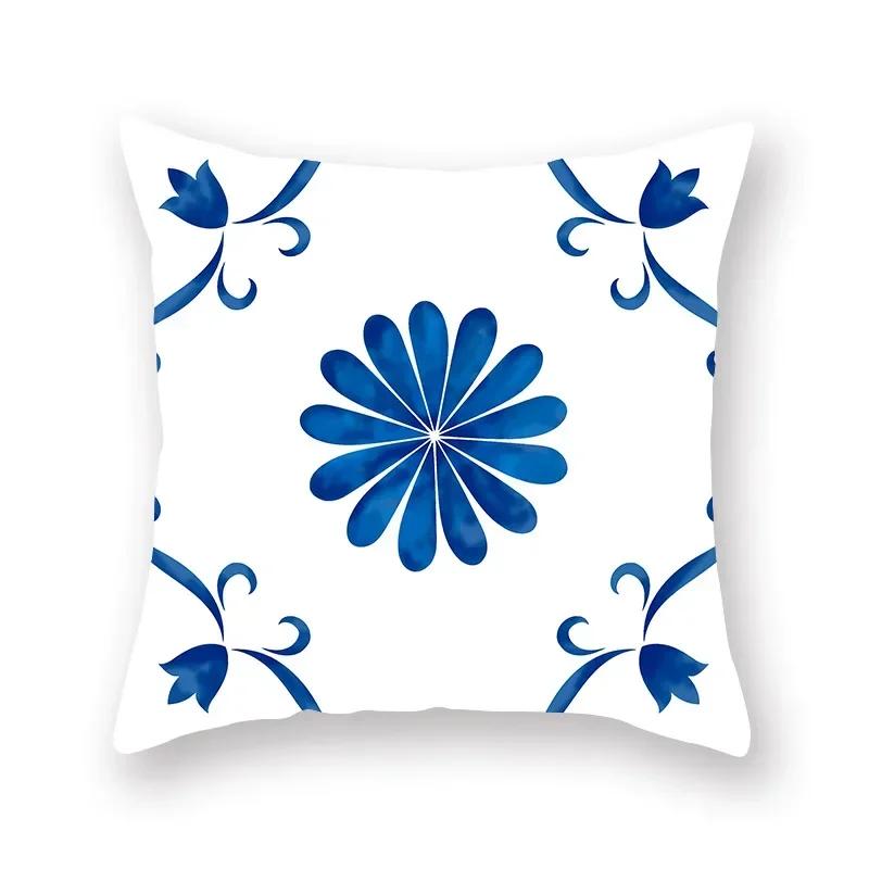 Blue Mandala Persian Cushion Cover Polyester Geometric Pattern Pillowcase Decoration Sofa Bedroom Car Office Decoration Ornament