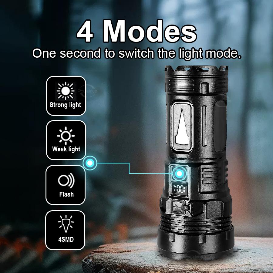 Super Bright 7*LED Flashlight High Light 4 Modes USB Rechageable Portable COB Hand Lamps Outdoor Camping Emergency Hand Lanterns