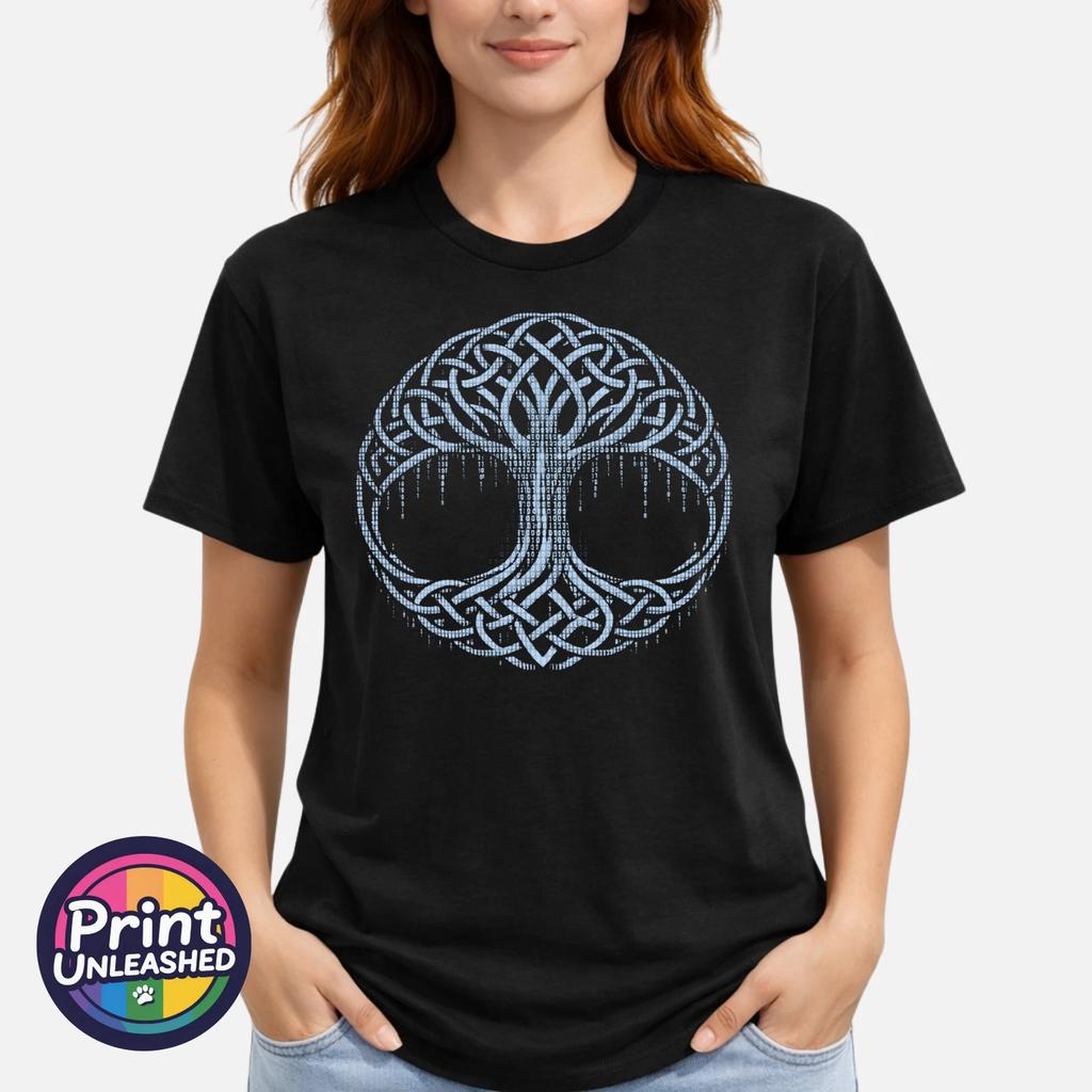 Celtic Tree of Life T-Shirt Binary Code Graphic Norse Mythology Tee Unisex S-2XL