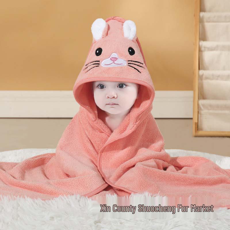 Newborn Hooded Coral Fleece Swaddle Blanket - Absorbent, Universal for All Seasons