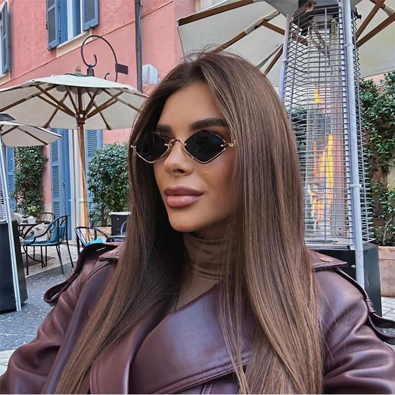 Vintage Semi Rimless Square Sunglasses Women Luxury Brand Metal Frame Punk Diamond Glasses