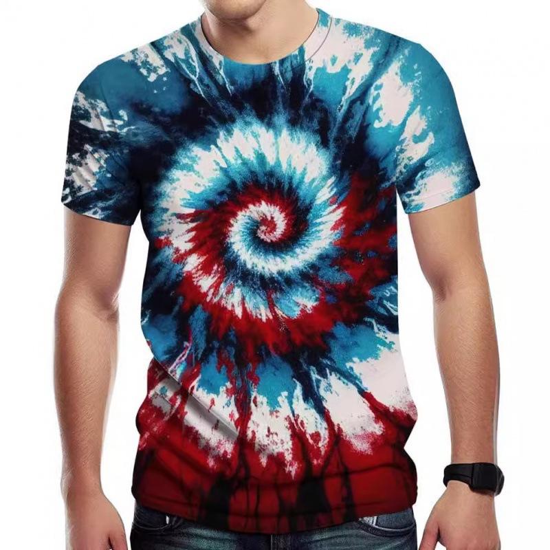 Hot selling 3D digital printed T-shirt imitation tie dye neutral camouflage men's round neck casual short sleeved shirt
